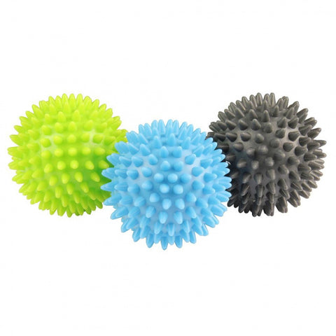 Fitness-mad Massageballen spikey 6,5 cm pvc blauw/groen/grijs 3 stuks