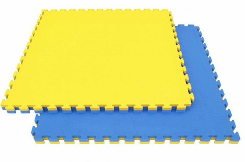 Vechtsportmat 40 mm 1x1 meter blauw/geel per stuk