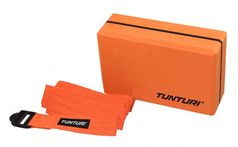 yogablok met riem 22,5 cm oranje